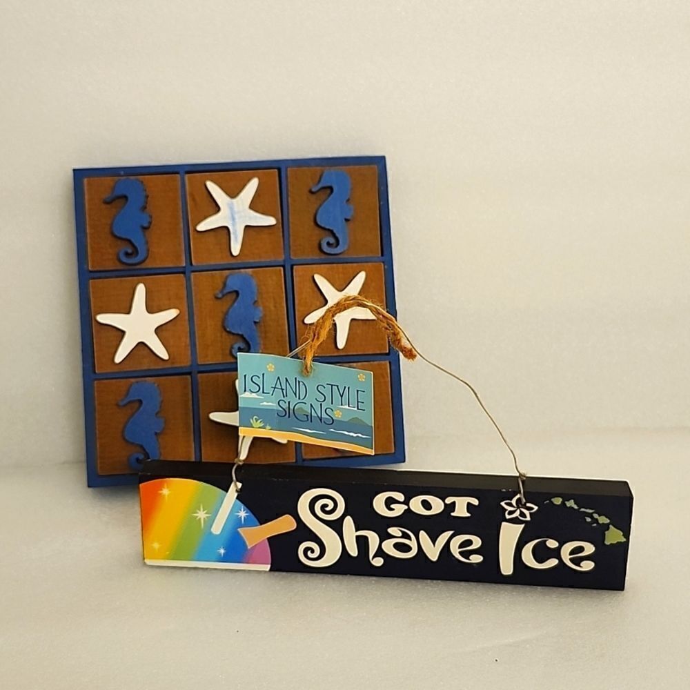 ISLAND STYLE SIGNS "Got Shave Ice" & Ocean Starfish TicTacToe Table Game Bundle